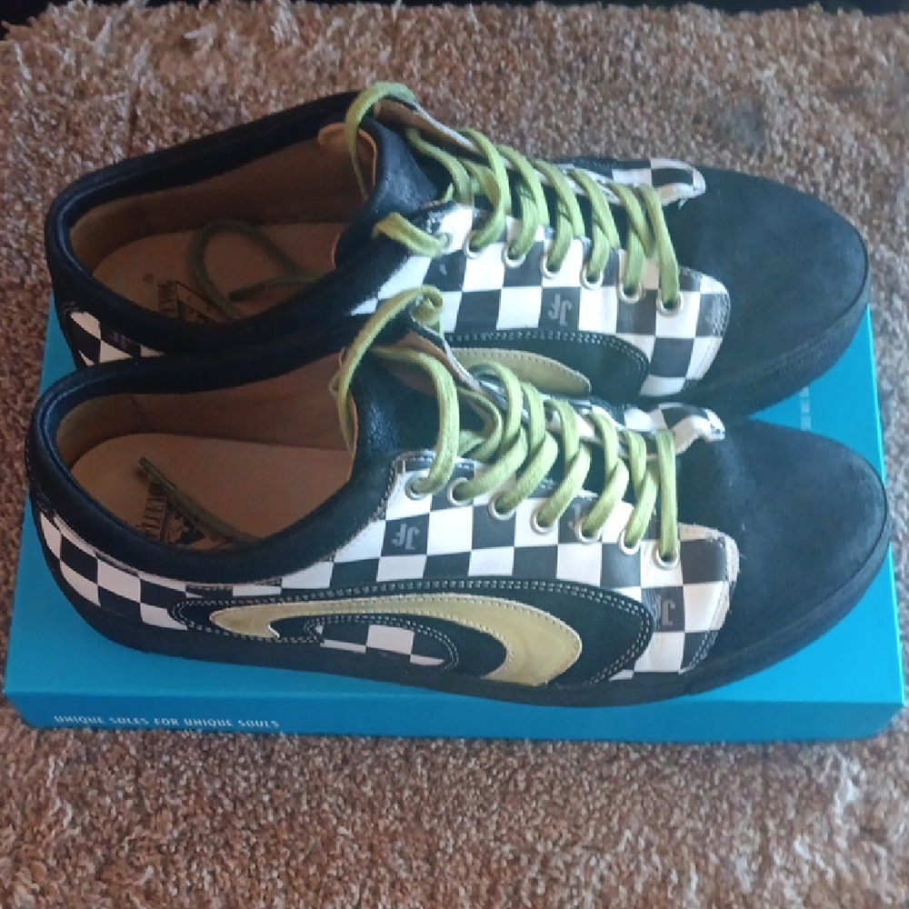 John Fluevog Checkered Sneakers - Black, White, and Yellow